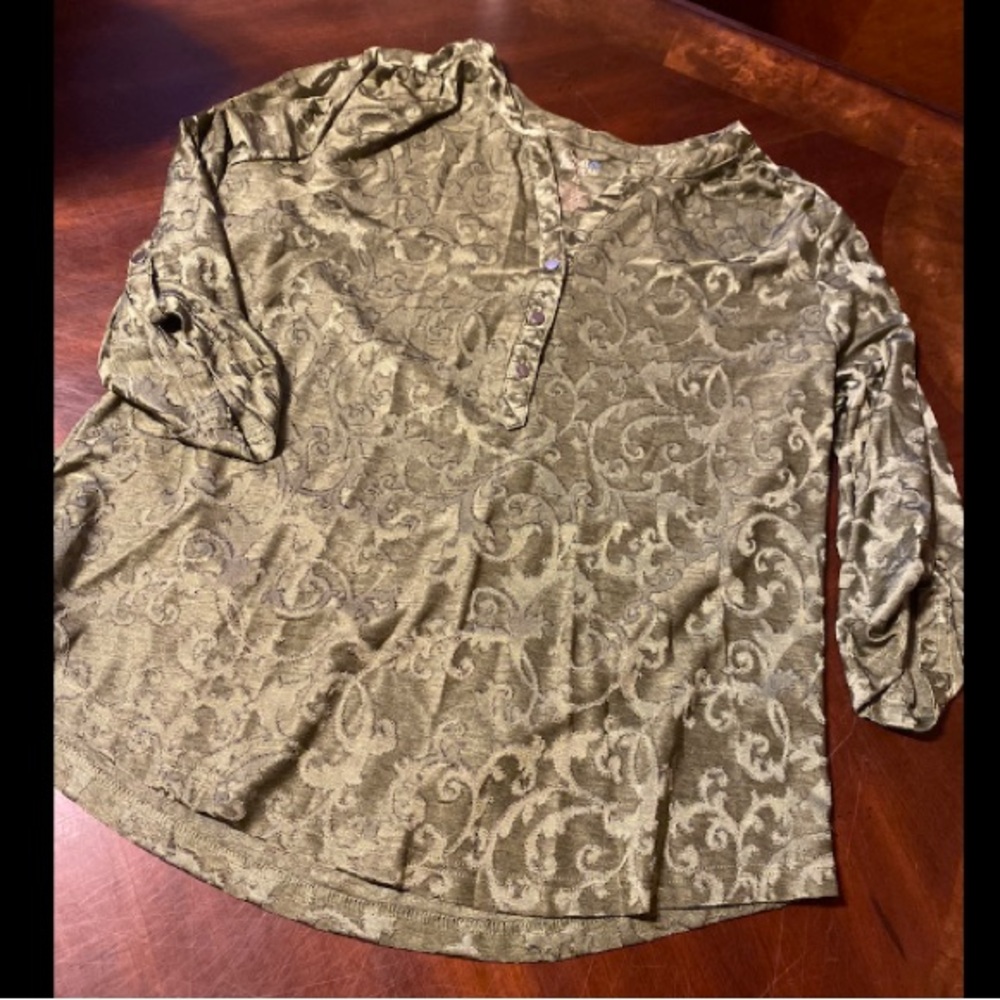 croft & barrow Olive Green Scroll-Pattern V-Neck Tunic
